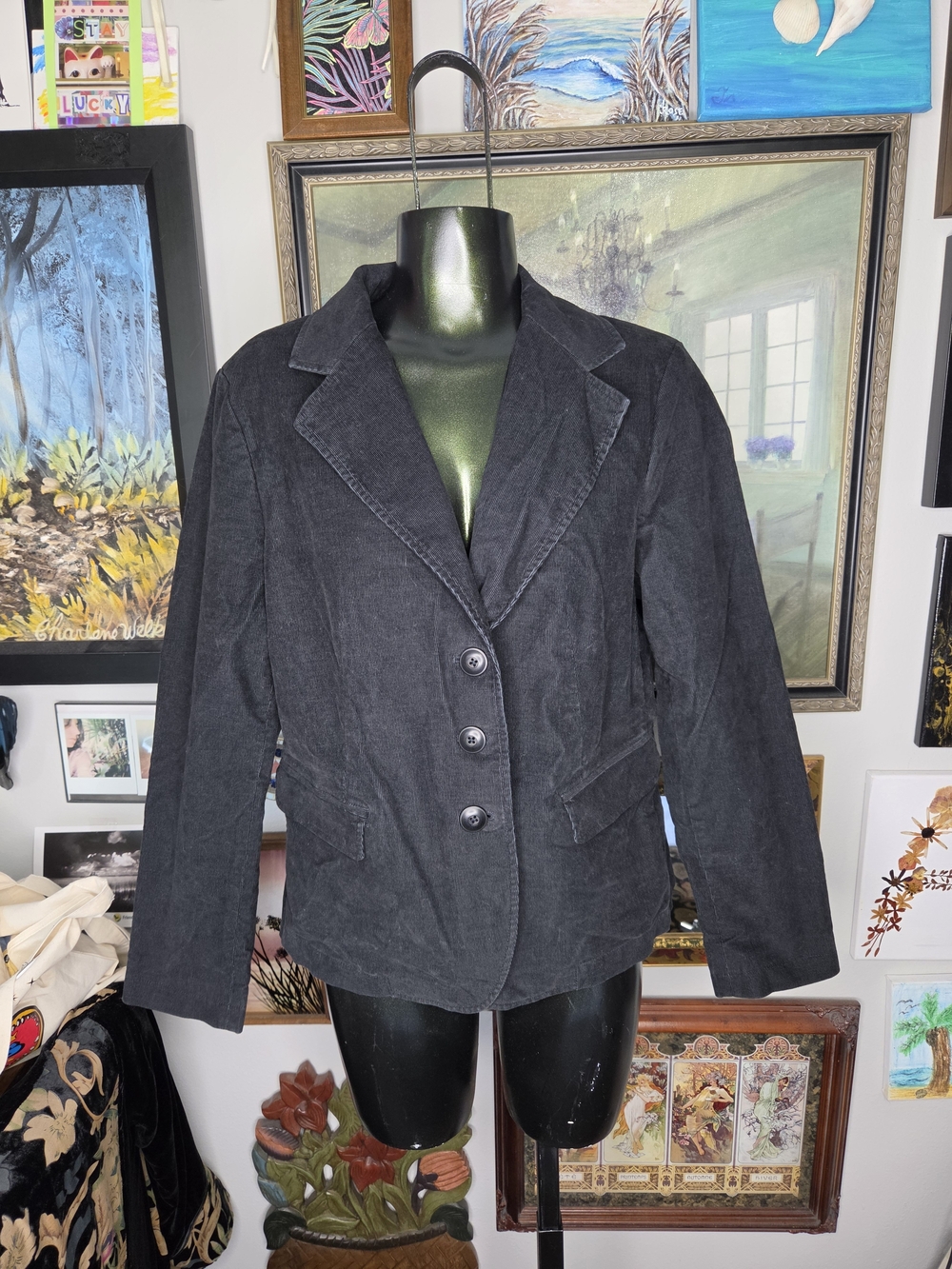 LL Bean Black Corduroy Blazer Jacket Fall Whimsygoth Cottagecore Size 10